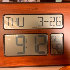 La Crosse Technology Atomic Digital Wall Clock - Wood Finish